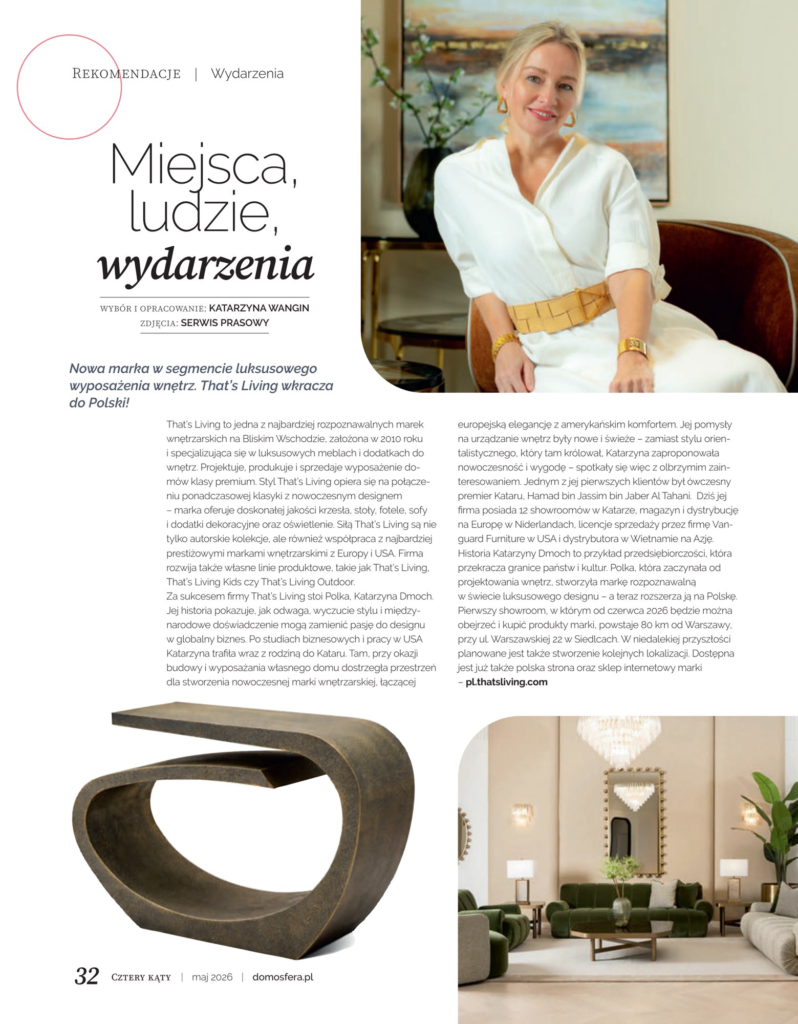 Cztery Kąty, May 2026 — feature article on That's Living and founder Katarzyna Dmoch